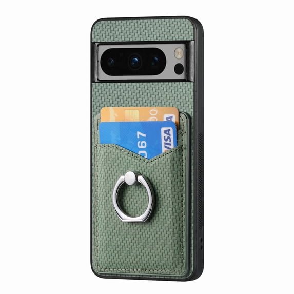 Allytechgroup Cards Holder Wallet Case for Apple Google Pixel 7, PU Leather Slim Fit Shell Vintage Cards Slots Ring Holder Stand Easy Grip Phone Case for Google Pixel 7, Green