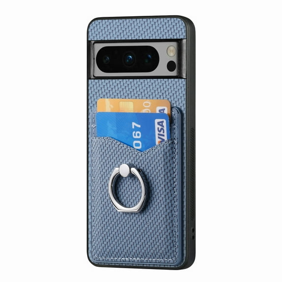 Allytechgroup Cards Holder Wallet Case for Apple Google Pixel 7 Pro, PU Leather Slim Fit Shell Vintage Cards Slots Ring Holder Stand Easy Grip Phone Case for Google Pixel 7 Pro, Blue