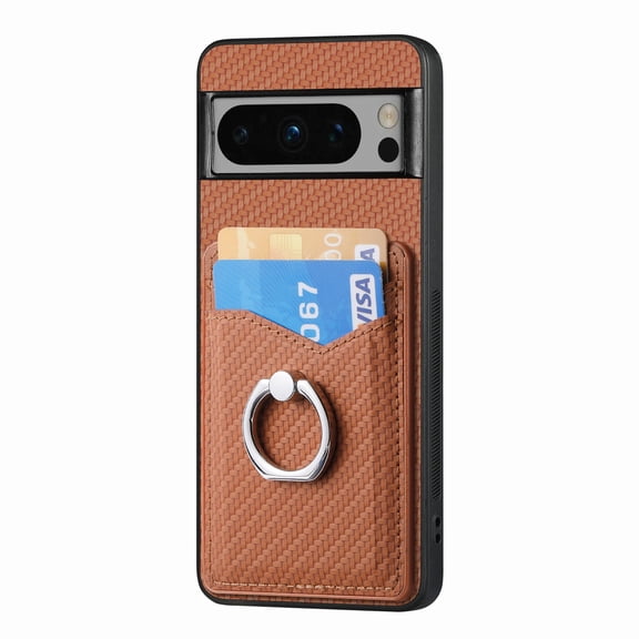 Allytechgroup Cards Holder Wallet Case for Apple Google Pixel 8 Pro, PU Leather Slim Fit Shell Vintage Cards Slots Ring Holder Stand Easy Grip Phone Case for Google Pixel 8 Pro, Brown