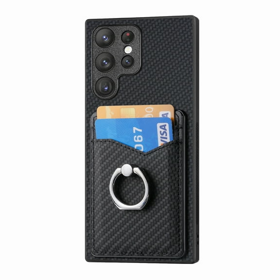 Allytechgroup Cards Holder Wallet Case for Apple Samsung Galaxy S23 Ultra, PU Leather Slim Fit Shell Vintage Cards Slots Ring Holder Stand Easy Grip Phone Case for Samsung Galaxy S23 Ultra, Black