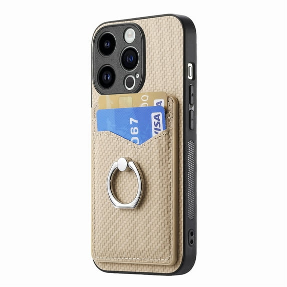 Allytechgroup Cards Holder Wallet Case for Apple iPhone 12 Mini, PU Leather Slim Fit Shell Vintage Cards Slots Ring Holder Stand Easy Grip Phone Case for iPhone 12 Mini, Khaki