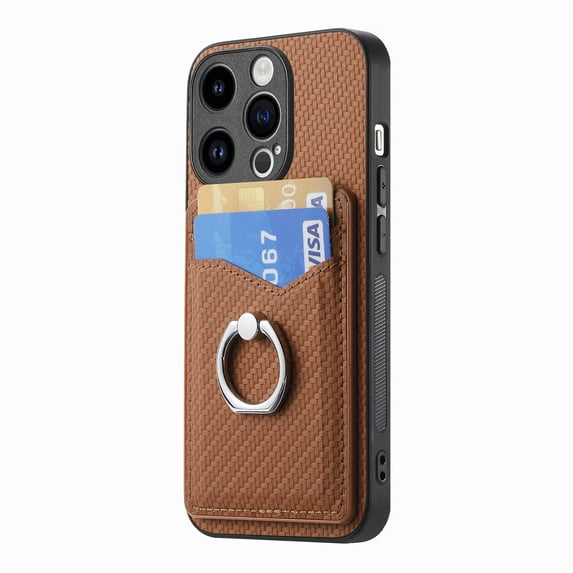 Allytechgroup Cards Holder Wallet Case for Apple iPhone 12 Pro Max, PU Leather Slim Fit Shell Vintage Cards Slots Ring Holder Stand Easy Grip Phone Case for iPhone 12 Pro Max, Brown