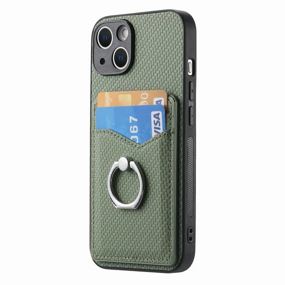 Allytechgroup Cards Holder Wallet Case for Apple iPhone 13, PU Leather Slim Fit Shell Vintage Cards Slots Ring Holder Stand Easy Grip Phone Case for iPhone 13, Green