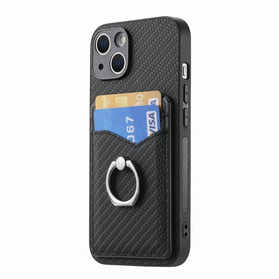Allytechgroup Cards Holder Wallet Case for Apple iPhone 13, PU Leather Slim Fit Shell Vintage Cards Slots Ring Holder Stand Easy Grip Phone Case for iPhone 13, Black