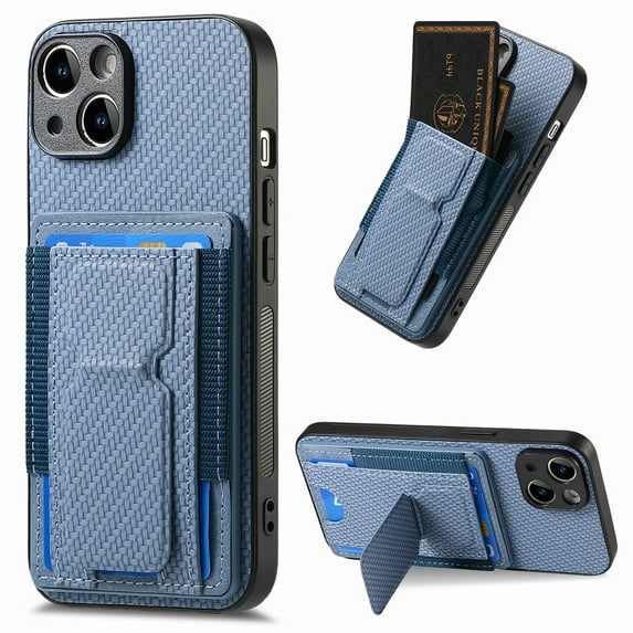 Allytechgroup Cards Holder Wallet Case for Apple iPhone 13, RFID Blocking Slim Fit Kickstand Bumper Shockproof Anti-Fingerprint Protective Phone Case for Women Men, Blue