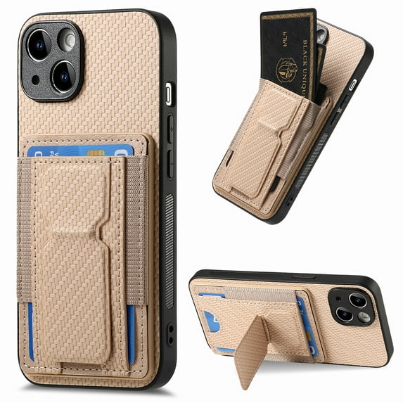 Allytechgroup Cards Holder Wallet Case for Apple iPhone 13, RFID Blocking Slim Fit Kickstand Bumper Shockproof Anti-Fingerprint Protective Phone Case for Women Men, Khaki
