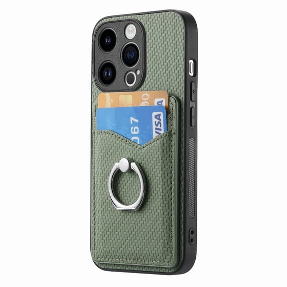 Allytechgroup Cards Holder Wallet Case for Apple iPhone 17 Pro Max, PU Leather Slim Fit Shell Vintage Cards Slots Ring Holder Stand Easy Grip Phone Case Shockproof for iPhone 17 Pro Max, Green