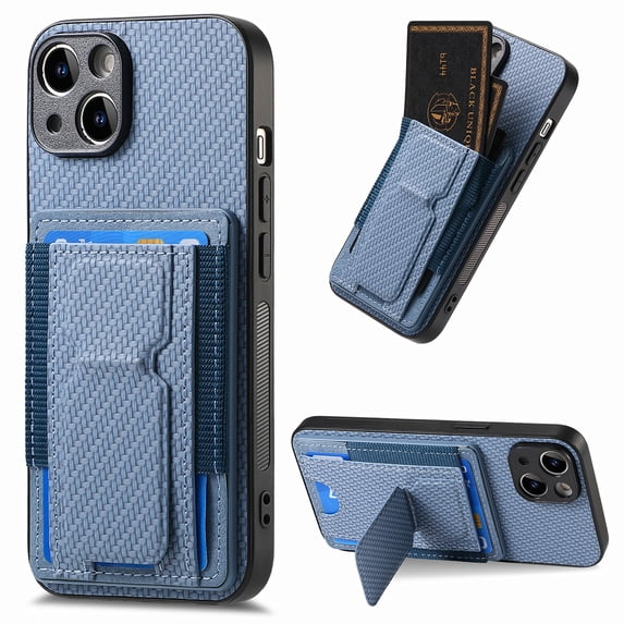 Allytechgroup Cards Holder Wallet Case for Apple iPhone 8 Plus/7 Plus, RFID Blocking Slim Fit Kickstand Bumper Shockproof Anti-Fingerprint Protective Phone Case for Women Men, Blue