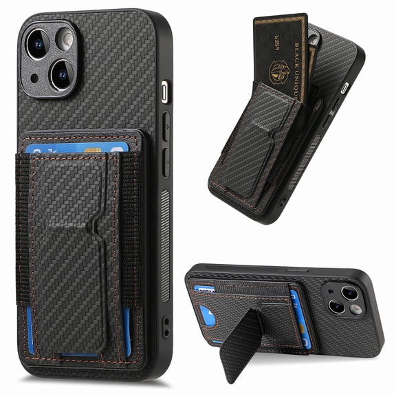 Allytechgroup Cards Holder Wallet Case for Apple iPhone 8 Plus/7 Plus, RFID Blocking Slim Fit Kickstand Bumper Shockproof Anti-Fingerprint Protective Phone Case for Women Men, Black
