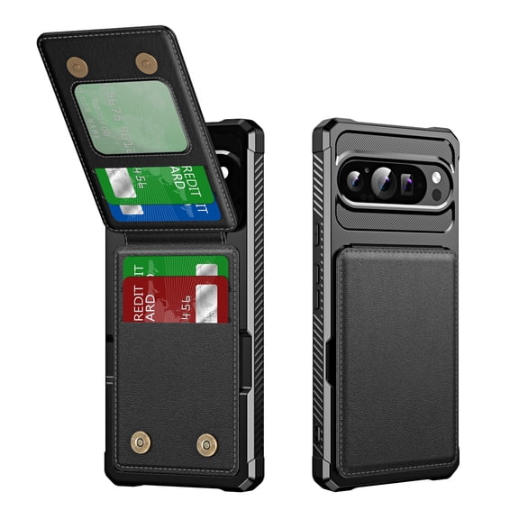 Allytechgroup Cards Holder Wallet Case for Google Pixel 8, Premium PU Leather RFID Blocking Shockproof Protective Anti-Slip Phone Case for Women Men, Black