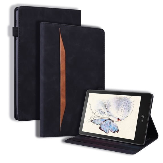 Allytechgroup Case for 7" Amazon Kindle Paperwhite (12th Generation, 2024) & Kindle Colorsoft Signature Edition (1st Gen), Slim Stand PU Leather Shockproof Folio Wallet Cover with Card Slots, Black