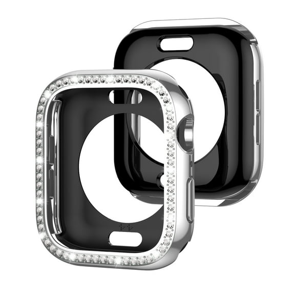 Allytechgroup Case for Apple Watch Series 10 42mm, Bling Sparkly Diamond Rhinestones Support Wireless Charging No Screen Protector Shockproof Case for iWatch Series 10 42mm, Silver