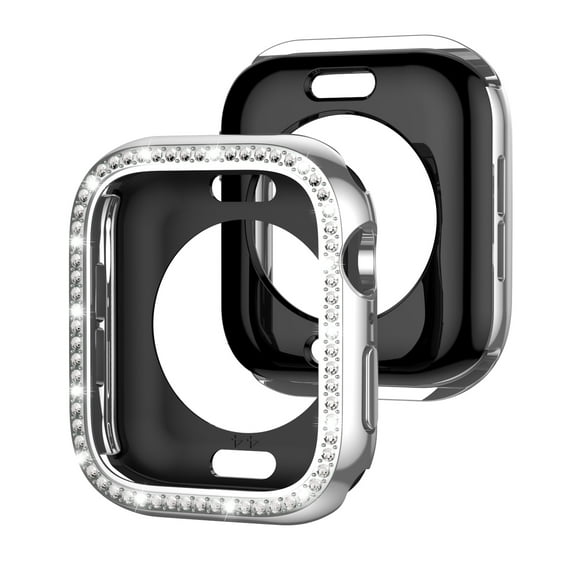 Allytechgroup Case for Apple Watch Series 6/5/4/SE 40mm, Bling Sparkly Diamond Rhinestones Support Wireless Charging No Screen Protector Shnockproof Case for iWatch Series 6/5/4/SE 40mm, Silver