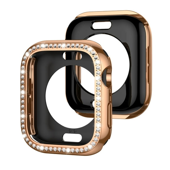 Allytechgroup Case for Apple Watch Series 6/5/4/SE 44mm, Bling Sparkly Diamond Rhinestones Support Wireless Charging No Screen Protector Shnockproof Case for iWatch Series 6/5/4/SE 44mm, Rosegold