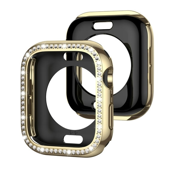 Allytechgroup Case for Apple Watch Series 9/8/7 41mm, Bling Sparkly Diamond Rhinestones Support Wireless Charging No Screen Protector Shnockproof Case for iWatch Series 9/8/7 41mm, Gold