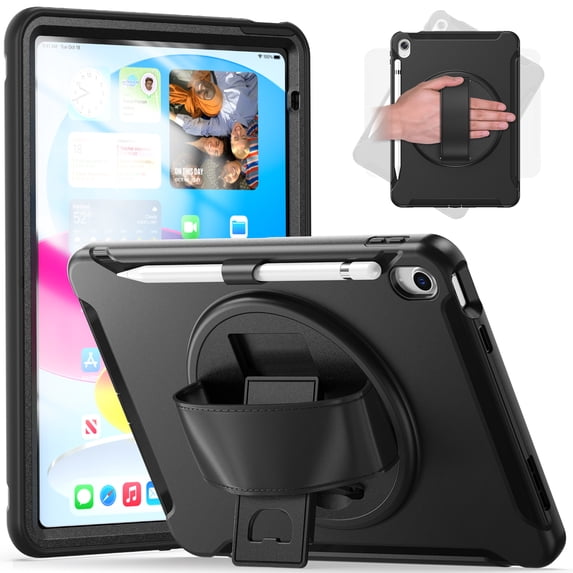 Allytechgroup Case for Apple iPad 11th Gen 11" 2025/ iPad 10th Gen 10.9" 2022, Build-in Pencil Holder Rotaing Stand Heavy Duty Shockproof Kids Friendly Hand Strap Tablet Cover for iPad 11/ iPad 10