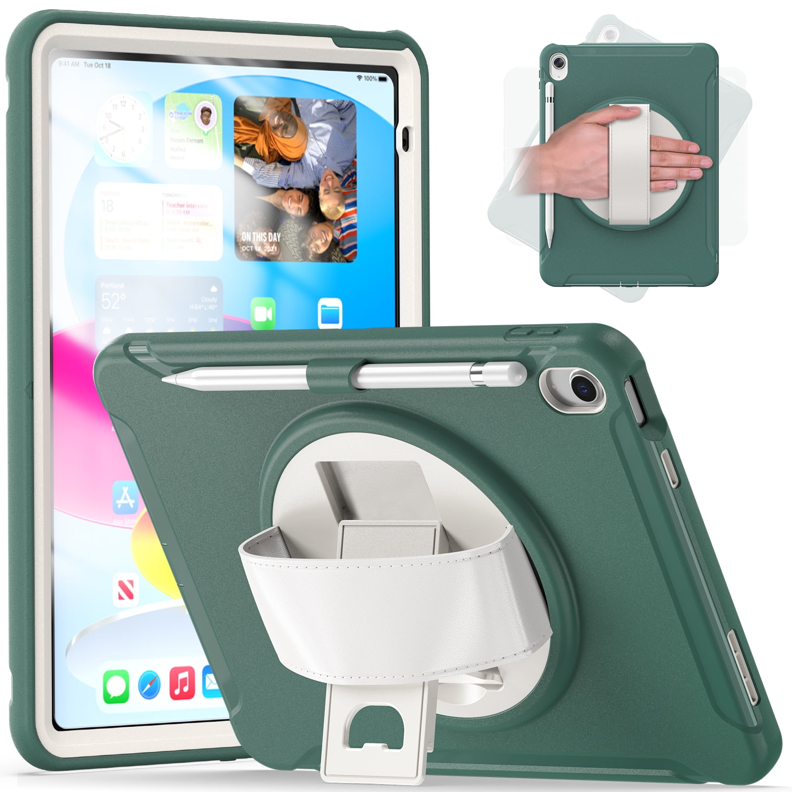 Allytechgroup Case for Apple iPad 11th Gen 11" 2025/ iPad 10th Gen 10.9" 2022, Build-in Pencil Holder Rotaing Stand Heavy Duty Shockproof Kids Friendly Hand Strap Tablet Cover for iPad 11/ iPad 10