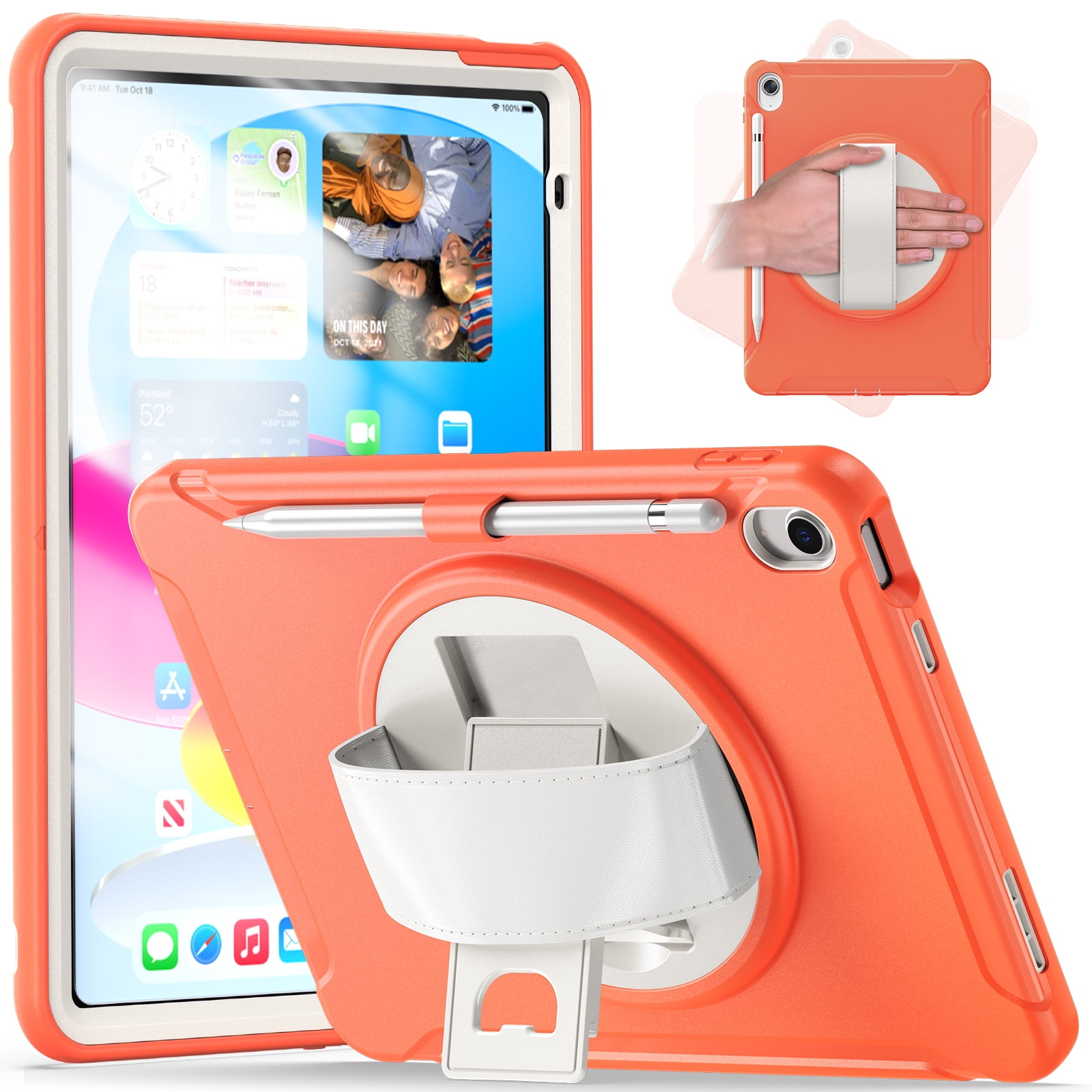 Allytechgroup Case for Apple iPad 11th Gen 11" 2025/ iPad 10th Gen 10.9" 2022, Build-in Pencil Holder Rotaing Stand Heavy Duty Shockproof Kids Friendly Hand Strap Tablet Cover for iPad 11/ iPad 10