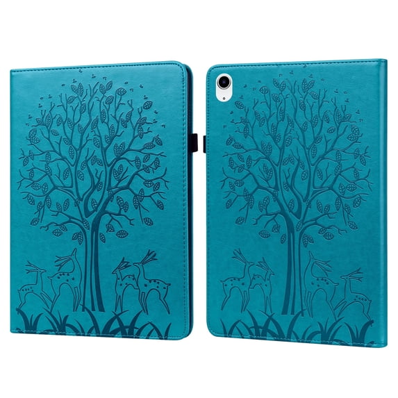 Allytechgroup Case for Apple iPad Air 11 Inch M3 M2 2025/2024/ iPad Air 5th 4th Gen 10.9", PU Leather Shockproof Flip Cover with Tree & Deer Pattern, Stand Feature & Elastic Band, Blue