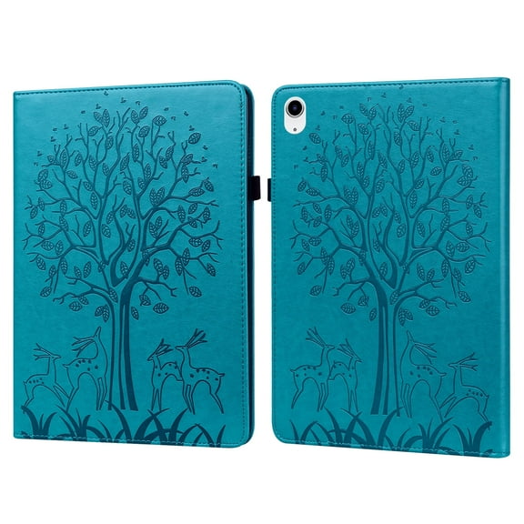 Allytechgroup Case for Apple iPad Air 11 Inch M3 M2 2025/2024/ iPad Air 5th 4th Gen 10.9", PU Leather Shockproof Flip Cover with Tree & Deer Pattern, Stand Feature & Elastic Band, Blue