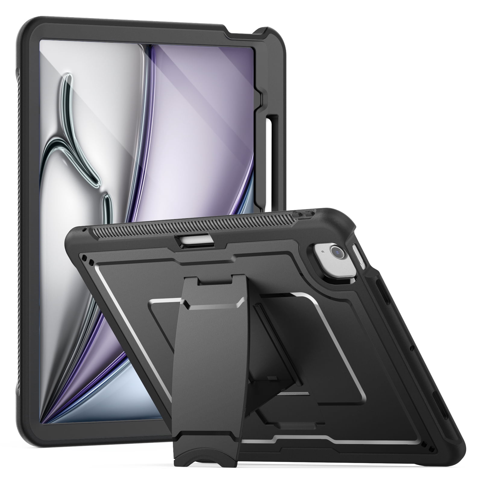 Allytechgroup Case for Apple iPad Air 13 Inch M2 2024 with Pencil Holder/ Support Pencil 2nd & Magnetic Attachment Wireless Charging Kickstand Hard PC + Soft TPU Shockproof Stand Rugged Cover, Black