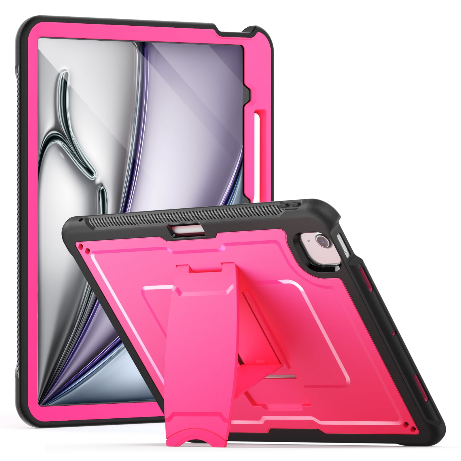 Allytechgroup Case for Apple iPad Air 13 Inch M2 2024 with Pencil Holder/ Support Pencil 2nd & Magnetic Attachment Wireless Charging Kickstand Hard PC + Soft TPU Shockproof Stand Rugged Cover, Rose