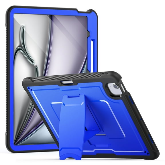 Allytechgroup Case for Apple iPad Air 13 Inch M3 2025 with Pencil Holder/ Support Pencil 2nd & Magnetic Attachment Wireless Charging Kickstand Hard PC + Soft TPU Shockproof Stand Rugged Cover, Blue