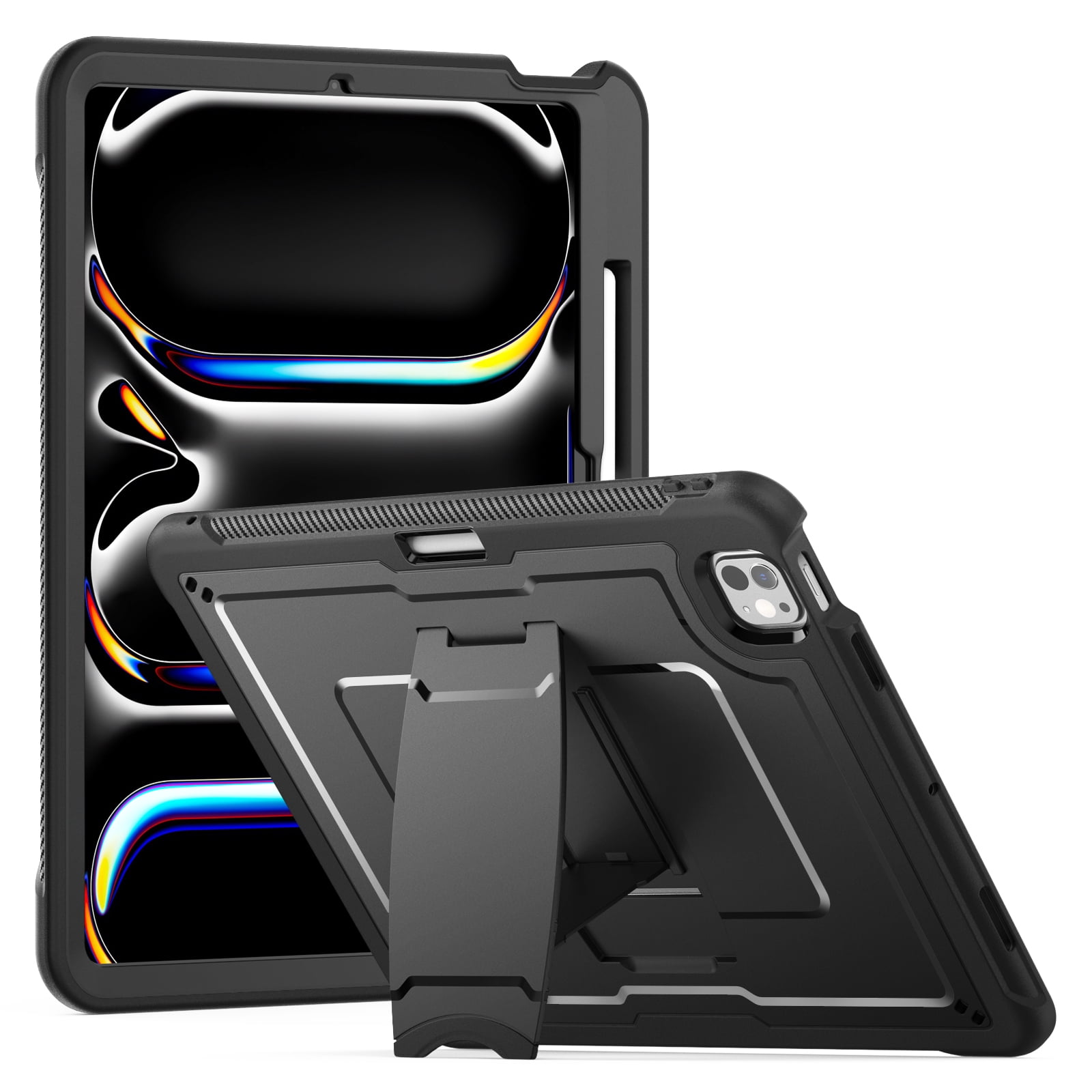 Allytechgroup Case for Apple iPad Pro 13 inch (M4) 2024 with Pencil Holder/ Support Pencil 2nd & Magnetic Attachment Wireless Charging Kickstand Hard PC + Soft TPU Shockproof Stand Rugged Cover, Black