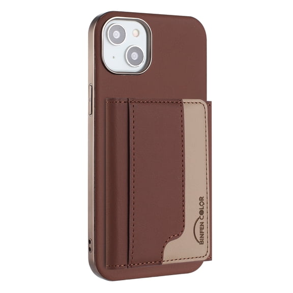 Allytechgroup Case for Apple iPhone 14, 2-in-1 Detachable Card Holder Magnetic RFID Blocking Wallet Shell [Compatible with MagSafe] Stand PU Leather Cover with Credit Card Slots/Cash Slots, Brown