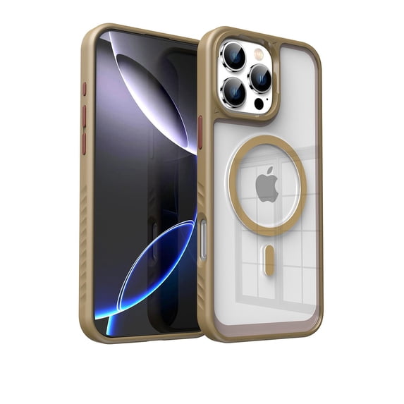 Allytechgroup Case for Apple iPhone 14, Compatible with MagSafe Military Grade Drop Protection Strong Mangetic Scratch-Resistant Anti-Yellow Clear Back Phone Cover with TPU Bumper, Desertgold