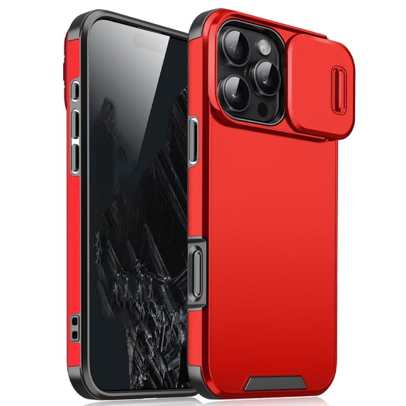 Allytechgroup Case for Apple iPhone 14, Include 1x Screen Protector Sliding Camera Lens Protector Heavy Duty Shockproof Anti-Scratch Slim Fit Phone Case for Women Men, Red
