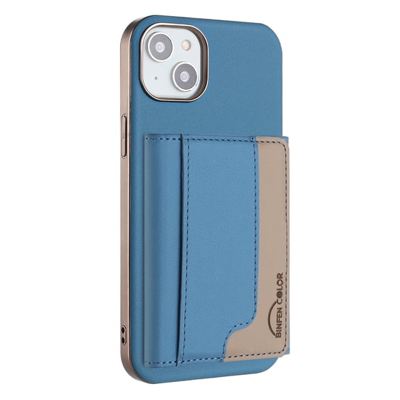 Allytechgroup Case for Apple iPhone 15, 2-in-1 Detachable Card Holder Magnetic RFID Blocking Wallet Shell [Compatible with MagSafe] Stand PU Leather Cover with Credit Card Slots/Cash Slots, Lightblue
