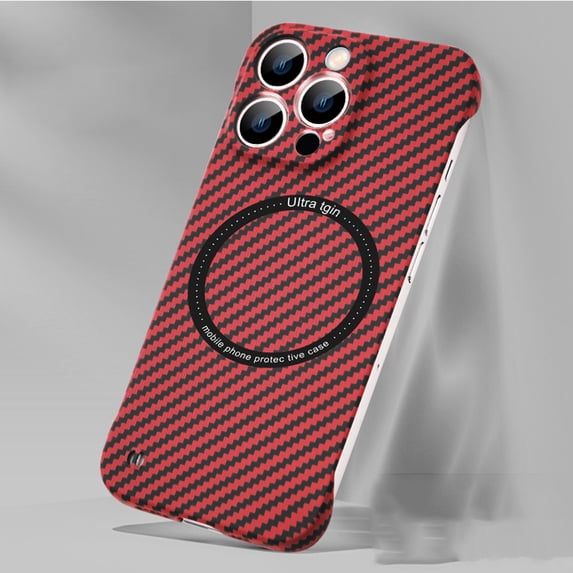 Allytechgroup Case for Apple iPhone 16 Pro, Thin Frameless Carbon Fiber PC Shock Absorption Bumper Case Cover for Apple iPhone 16 Pro Compatible with Magsafe Charging, Red