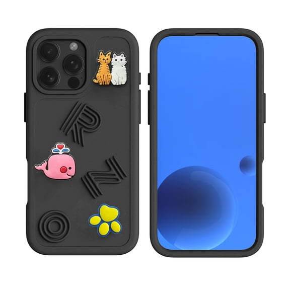 Allytechgroup Case for Apple iPhone 17 Pro Max, Slim Llightweight Durable Soft EVA Foam Shockproof Back Shell Anti-Slip Drop Proof Heavy Duty Protection Cute Cartoon Protective Phone Cover, Black
