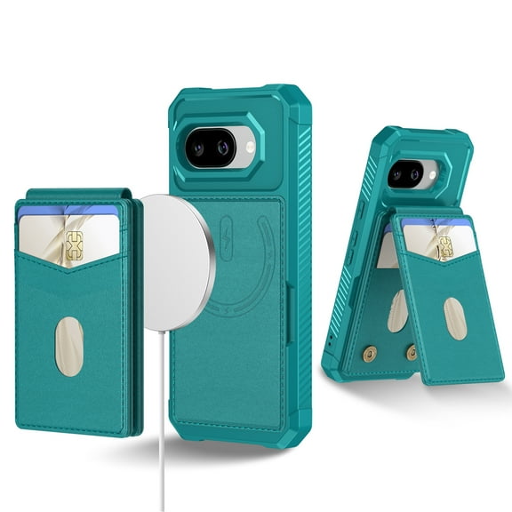 Allytechgroup Case Compatible with Mag-safe for Google Pixel 9A,RFID Blocking 2 in 1 Detachable PU Leather Magnetic Wallet Case with Credit Card Slots Kickstand Shockproof Cover, Green