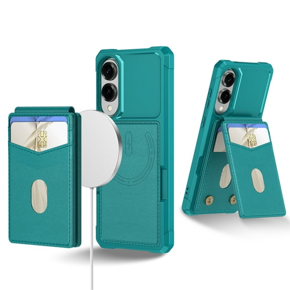 Allytechgroup Case Compatible with Mag-safe for Samsung Galaxy S25 Edge,RFID Blocking 2 in 1 Detachable PU Leather Magnetic Wallet Case with Credit Card Slots Kickstand Shockproof Cover, Green