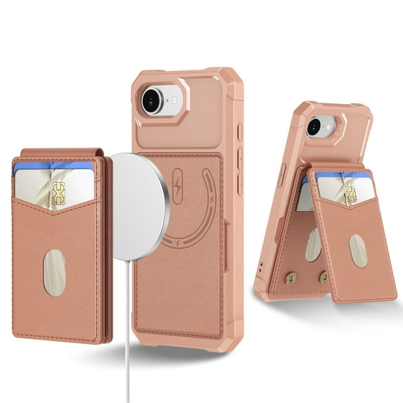 Allytechgroup Case Compatible with Mag-safe for iPhone 16e,RFID Blocking 2 in 1 Detachable PU Leather Magnetic Wallet Case with Credit Card Slots Kickstand Shockproof Cover, Rosegold