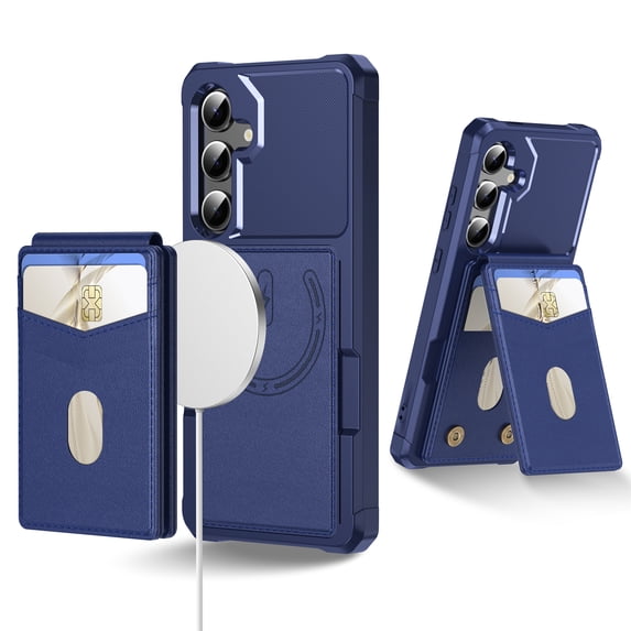 Allytechgroup Case Compatible with Magsafe for Samsung Galaxy S25+ Plus, RFID Blocking 2 in 1 Detachable PU Leather Magnetic Wallet Case with Card Slots Holder Kickstand Shockproof Cover, Darkblue
