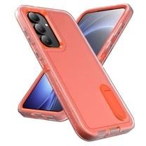 Allytechgroup Case Compatible with Samsung Galaxy S25 FE with Hidden Kickstand, [Military Grade Drop Protection] Soft TPU Hard PC Bumper Non-Slip Shockproof Full Protective Case, Orange Clear