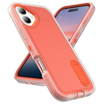 Allytechgroup Case Compatible with iPhone 17 with Hidden Kickstand, [Military Grade Drop Protection] Soft TPU Hard PC Bumper Non-Slip Shockproof Full Protective Case, Orange Clear