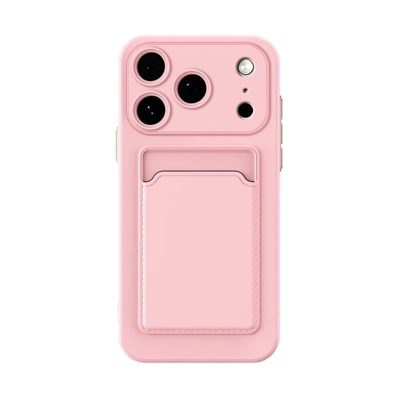 Allytechgroup Credit Card Slot Soft Shell Back Cover Cell Phone Case with Protective Case Cover for Apple iPhone 17 Pro Max, Pink