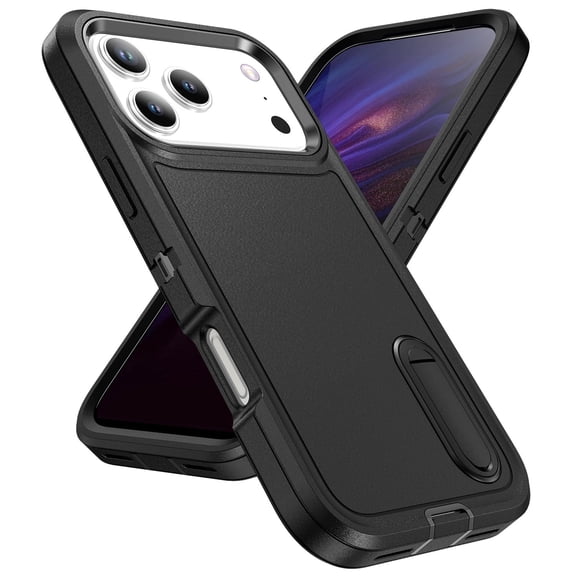 Allytechgroup Case Compatible with iPhone 17 Pro Max with Hidden Kickstand, [Military Grade Drop Protection] Soft TPU Hard PC Bumper Non-Slip Shockproof Full Protective Case, Black