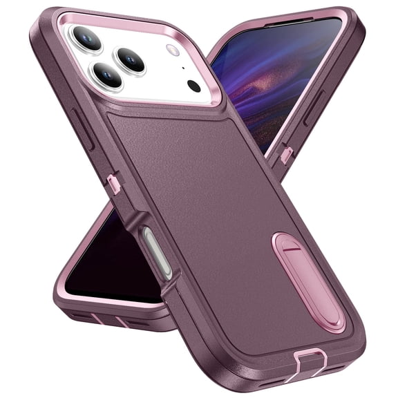 Allytechgroup Case Compatible with iPhone 17 Pro Max with Hidden Kickstand, [Military Grade Drop Protection] Soft TPU Hard PC Bumper Non-Slip Shockproof Full Protective Case, Purple+Pink