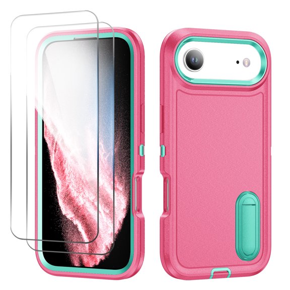 Allytechgroup Case Compatible with iPhone Air with Hidden Kickstand, [Military Grade Drop Protection] Soft TPU Hard PC Bumper Non-Slip Shockproof Full Protective Case, Rose+Mint