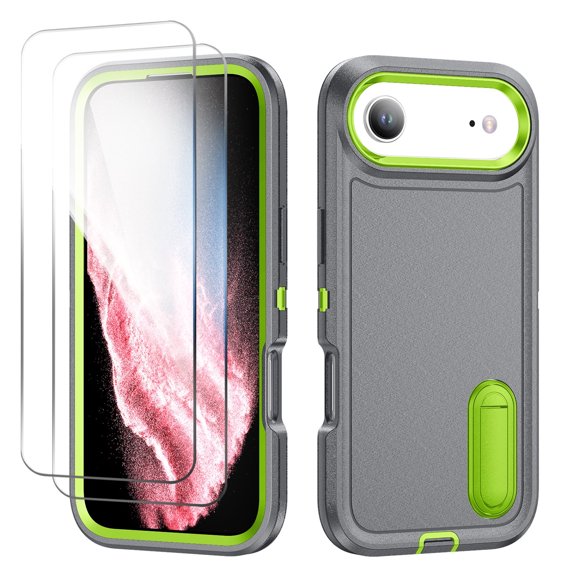 Allytechgroup Case Compatible with iPhone Air with Hidden Kickstand, [Military Grade Drop Protection] Soft TPU Hard PC Bumper Non-Slip Shockproof Full Protective Case, Gray+Green