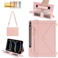 thumbnail image 1 of Allytechgroup Case for Galaxy Tab S10 Plus/S9 Plus/S8+/S7 FE/S7+ 12.4", PU Leather Folio Business Stand Smart Cover Pen Holder Hand Strap Protective Wallet Bag Case, Pink, 1 of 10