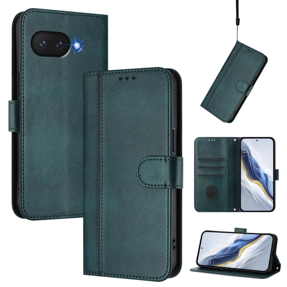 Allytechgroup Case for Google Pixel 9A with Credit Card Slot, RFID Blocking PU Leather Flip Wallet Stand Phone Case with Lanyard Shockproof and Anti-Scratch Cover for Google Pixel 9A, Darkgreen