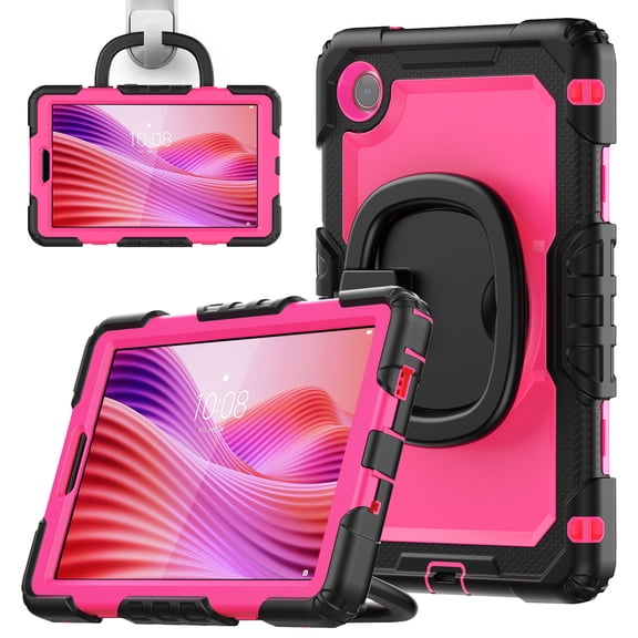 Allytechgroup Case for Lenovo Tab One/Tab K9 2025 (TB-305FU) 8.7 inch, Built-in Screen Protection & Kickstand Military Grade Drop Protection Shockproof Case for Women Men, RoseBlack