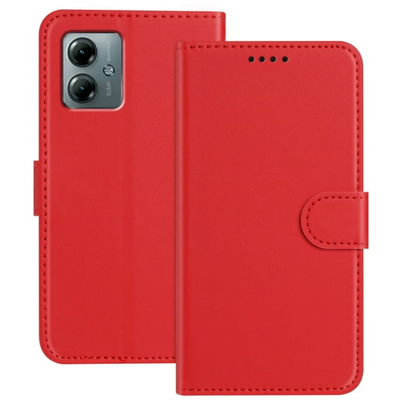 Allytechgroup Case for Motorola Moto G Power (2025) with Credit Card Slot, Slim Luxury PU Rugged Non-Slip Grip Shockproof Bumper Full Body Protective Cover Men Women Phone Case, Red