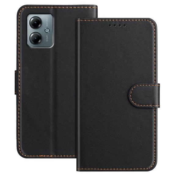 Allytechgroup Case for Motorola Moto G Power (2025) with Credit Card Slot, Slim Luxury PU Rugged Non-Slip Grip Shockproof Bumper Full Body Protective Cover Men Women Phone Case, Black